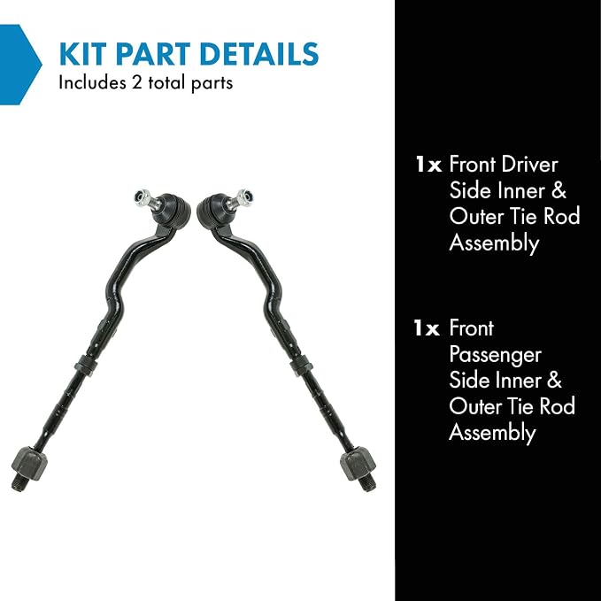TRQ Front Inner and Outer Tie Rod Set 2 Piece Compatible with 2001-2005 BMW 325xi 330xi