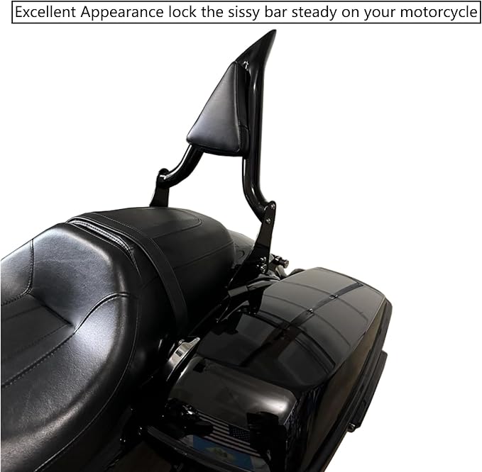 1997-2008 Detachable Backrest Sissy Bar for Harley Touring Road Glide Road King CVO Street Glide Electra Glide 97-08 Motorcycle Passenger Back Rest Pad (22" Tall Black)