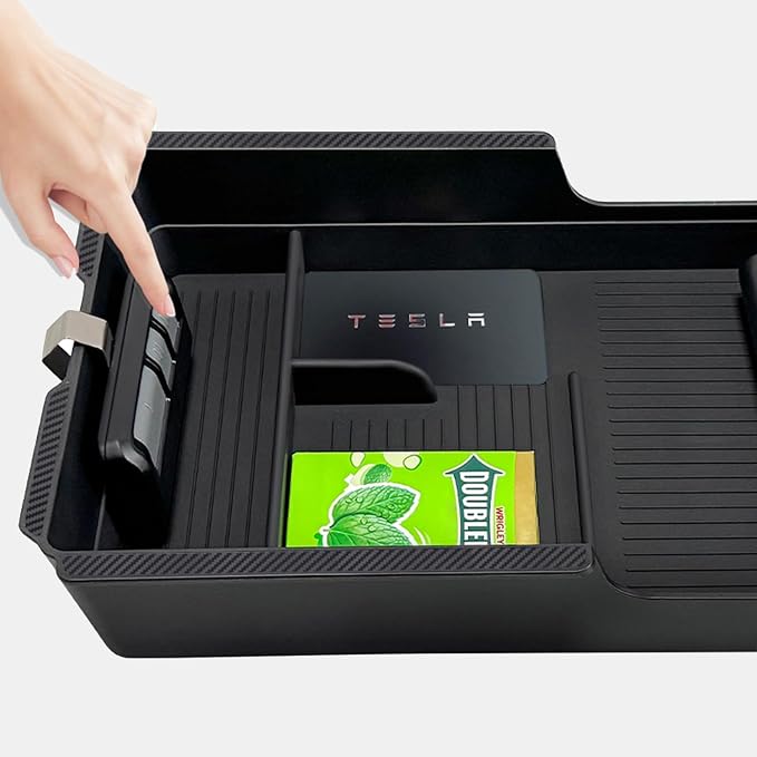 JVMA Full Size Center Console Organizer Tray & Armrest Organizer Set | for Tesla Model Y YL Juniper 2026 2025 and Tesla Model 3 Highland 2026-2024 Accessories No Slide US Patent