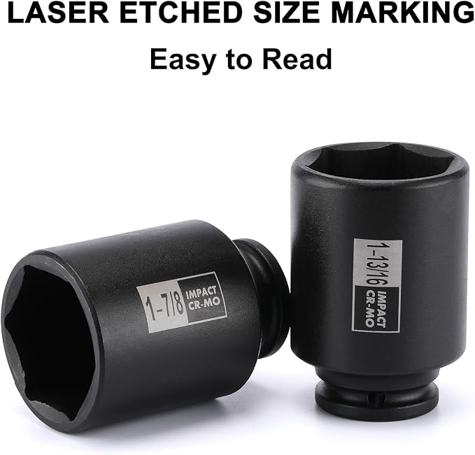 Mayouko 1/2" Drive Spindle Axle Nut Impact Socket Set, CR-MO, 6 Point, 1-9/16",1-5/8",1-11/16",1-3/4",1-13/16",1-7/8",1-15/16",2", SAE, 90mm Length