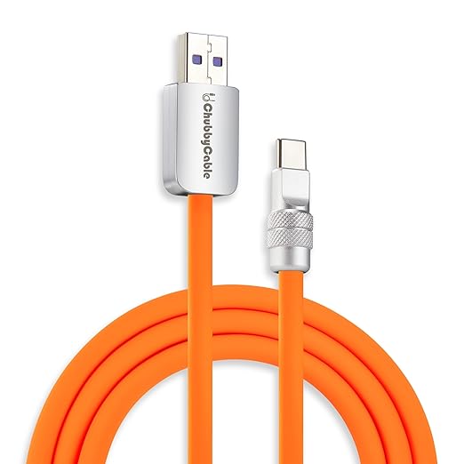 chubbycable Chubby 2.0 USB C 120W Fast Charging Cable Silicone Soft Durable USB C Cable Extra Thick Charger Cord Compatible with iPhone 17-15 Series iPad, Orange, USB-A to Type-C, 16.4FT