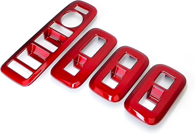 4Pcs Carbon Fiber Style Door Lock Glass Control Button Panel Cover Window Lift Switch Panel Trim Compatible with Hyundai Santa Fe 2024-2026 MX5 Accessories (Glossy Red Style)
