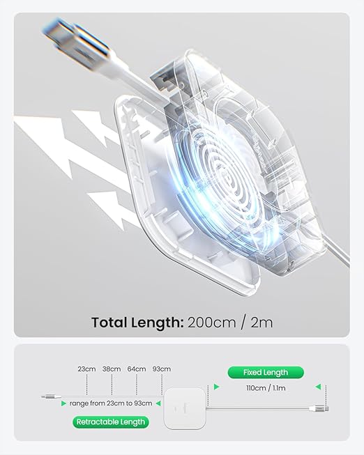 Fasgear 240W USB C to USB C Retractable Cable, 2m/6.6ft Type C 5A PD/PPS Fast Charging Cord with 480Mbps Data Transfer for iPhone 17 Pro, Galaxy S25+, MSI Titan 18 Pro Ryzen Edition 2024 (White)