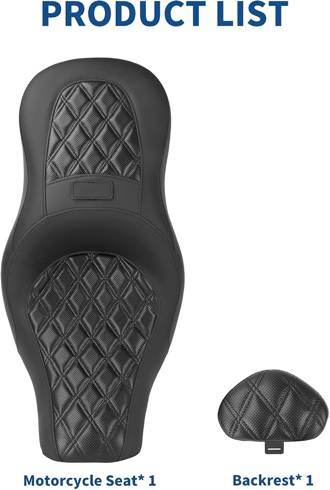 One-Piece Driver Passenger Seat Motorcycle 2-Up Seat with Driver Backrest Cushion Pad Compatible with Harley Softail Sport Glide FLSB Low Rider FXLR FXLRS FXLRST 2018-Later (Black Diamond Stitching)