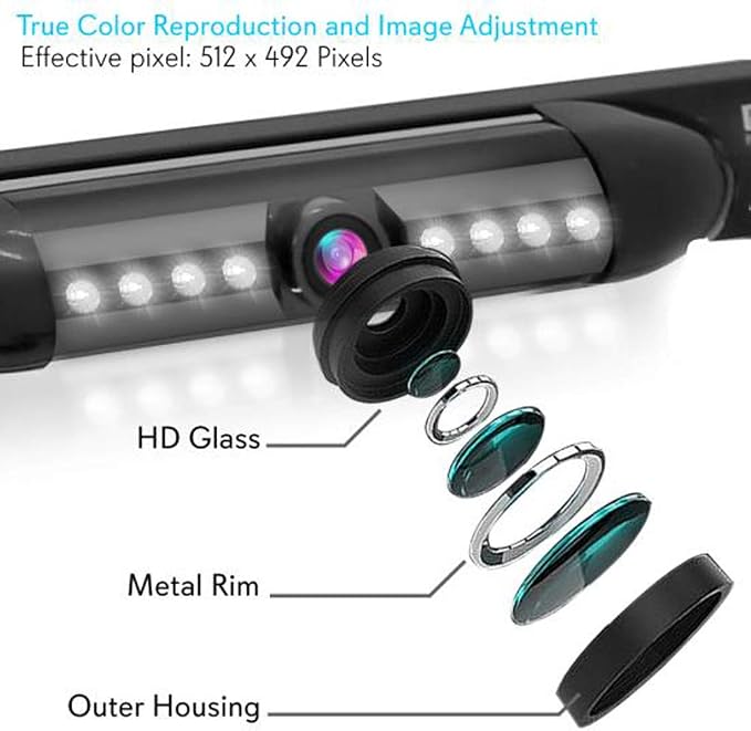 License Plate Frame Backup Camera - Built-in Distance Scale Lines Backup Parking Reverse Assist Marine Grade Waterproof IP-67 Adjustable Slim Bar Cam Night Vision w/ 420 TVL Resolution - Pyle