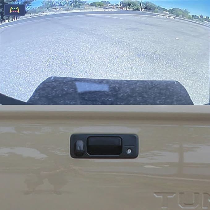 EWAY Tailgate Handle Backup Camera 7 Inch TFT LCD Monitor Kit for 2014-2019 Toyota Tundra Rear View Reversing Backing Cameras Monitor Kit Optional Guideline