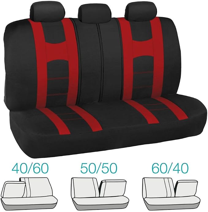 carXS Forza Series Red Covers Full Set Combo with Car Floor Mats – Front and Rear Bench Seat & Floor Protector , Interior Covers for Auto Truck Van SUV
