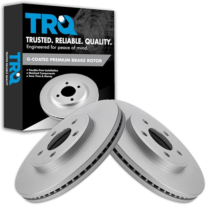 TRQ Front Brake Rotor Set G Coated Vented Compatible with 2003-2011 Ford Crown Victoria 2003-2011 Lincoln Town Car 2003-2011 Mercury Grand Marquis 2003-2004 Marauder