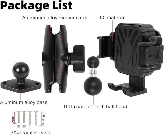 Heavy Duty Phone Mount Holder with Vibration Dampener for Boat Truck Car [Camera Friendly] [1s Lock & Release] [Aluminum Screw-Mounted AMPS Diamond Base & Medium Arm], Fits 4.7-7.2" Cell Phones
