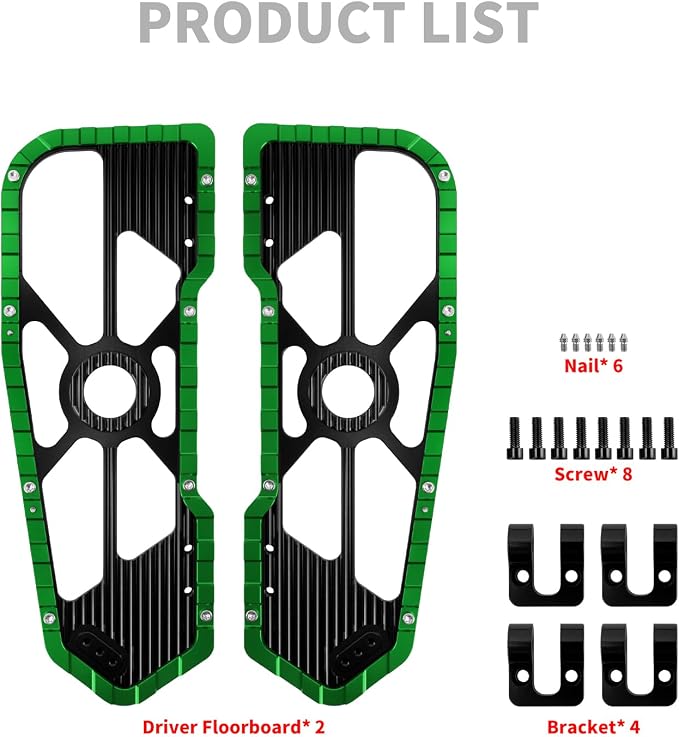 Motorcycle Floorboards Driver Passenger Footboards Wide Foot Pegs Board Pedal Compatible with Touring Electra Road Street Glide Softail Road King (Front Floorboards-Green Edge)