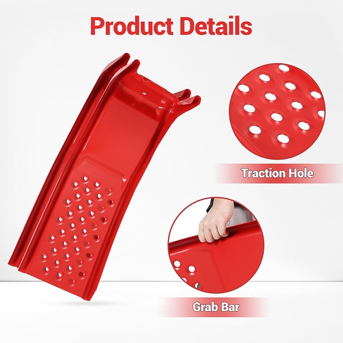 Garvee 8 in Lift Solid Steel Car Ramp 8000 LBS Capacity, 2000 LBS Per Ramps, Heavy Duty Truck Ramps for Car Repair or Vehicle Maintenance, 2 Pack Car Ramps, Red