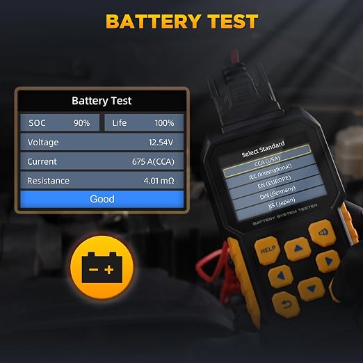 BT460 12 24v Car Battery Tester 30-2000 CCA Battery Load Tester Automotive Battery Tester with Cranking Charging System Test,2.8" Color Display and Data Review