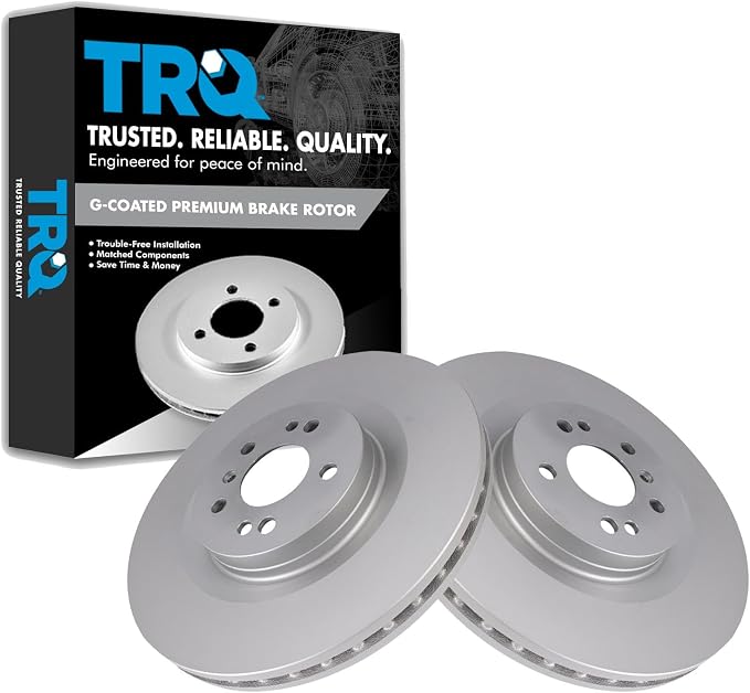 TRQ Front Brake Rotor Set Vented G-Coated Compatible with 2005-2011 Mercedes-Benz G55 AMG 2006-2012 R350 2007-2009 GL320 2010-2012 GL350 2007-2012 GL450 2008-2012 GL550 2007 ML320 2008-2011 ML550