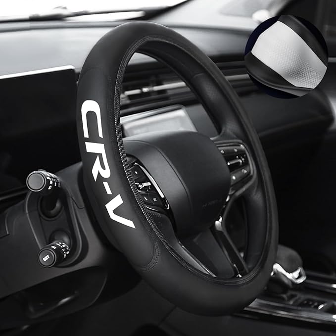 Leather Steering Wheel Cover with a Rubber Inner Ring fit for 14-15 Inch Breathable Lightweight Easy to Install Compatible with CRV(C1)