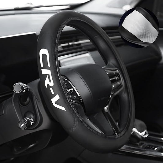 Leather Steering Wheel Cover with a Rubber Inner Ring fit for 14-15 Inch Breathable Lightweight Easy to Install Compatible with CRV(C1)