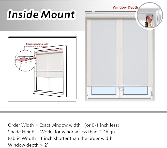 AOSKY Cordless Roller Shades for Windows Light Filtering Shades with 5% Openness Solar Screen Semi Sheer Roller Blinds UV Protection for Office and Home. Easy to Install 35" W x 72" H (White)