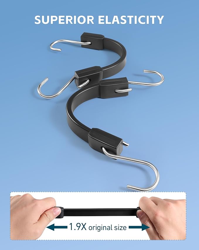 6 Inch Short Rubber Bungee Cords Heavy Duty Outdoor, Mini Small Bungee Straps with Upgraded Hooks, Black Tarp Straps with 1.9X Max Stretch & 100% Rubber for Cargo, Van, Truck, Motorcycle, etc (12 Pcs)