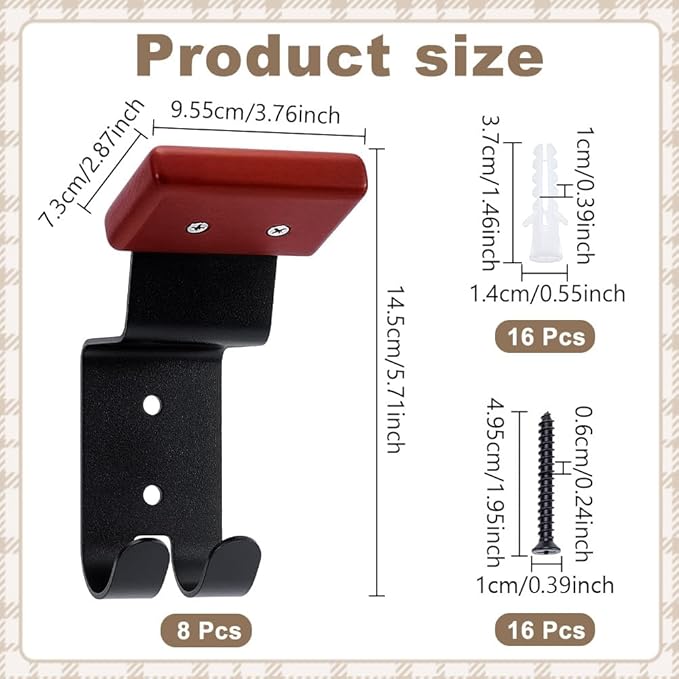 8 Pack Holder Wall Mount, Motorcycle Gear Rack with 2 Heavy Hooks Wall Mount Hanger Solid Wood and Strong Steel Design Motorcycle Accessories for Bike Tactical Baseball Football Helmet Hats