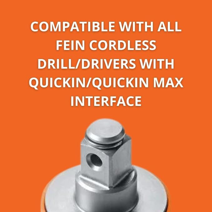 Fein QuickIn Socket Adapter for Seamless, Fast Accessory Changes - Compatible with Cordless Drill/Drivers with QuickIn/QuickIn Max Interface, Connects 1/2" Square Sockets - 64203002010