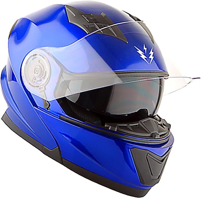 1Storm New Motorcycle Bike Modular Full Face Helmet Dual Visor Sun Shield with Rechargeable LED Tail Light: Glossy Blue