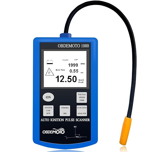 Ignition Coil Tester Tool, Non-Contact Spark Plug Tester Automotive & Motorcycle with Flexible Probe, 2.8" LCD Display for 1-12 Cylinder COP, DIS, SPW Engine, Measures Voltage, RPM, Burn Time