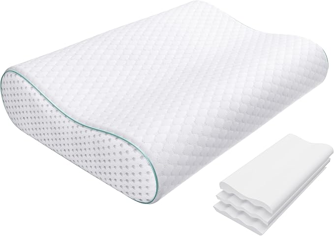 Releep Cervical Neck Pillow, Side Sleeper Pillow for Neck Pain Relief, Adjustable Contour Pillow for Sleeping, Ergonomic Memory Foam Pillow, Orthopedic Cooling Pillow Back Stomach Sleeping, Queen Size