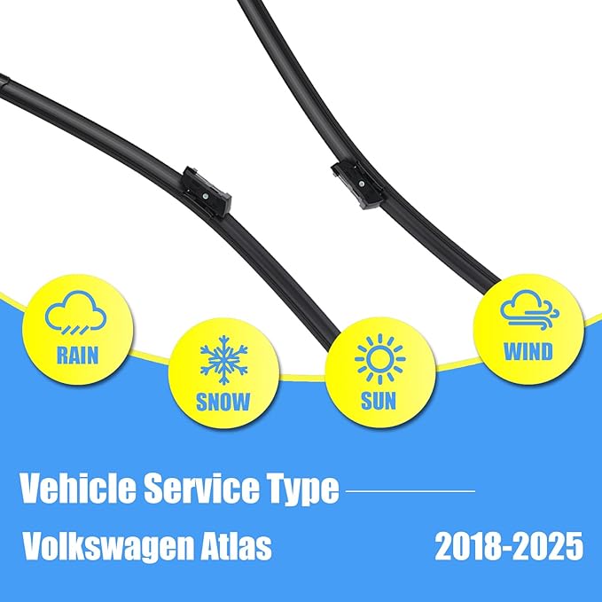 Gavimnal® 26"+22"+12" Silicone Wiper Blades Replacement For Volkswagen Atlas 2018-2025,All-Season Front Rear Windshield Wiper Blades(Set of 3)