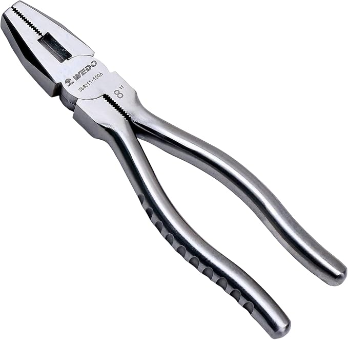 WEDO 8" Stainless Steel Lineman's Pliers,Side Cutting Pliers,Combination Pliers, Side Cutter, Wire Stripper, Crimper, Cut ACSR, Screws, Nails, Hard Wire, Corrosion Resistant