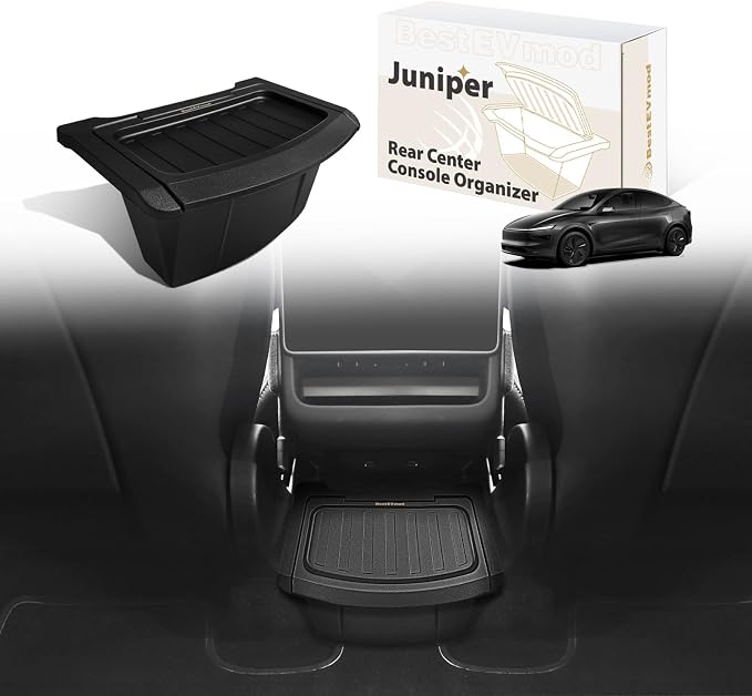 BestEvMod for 2026+ Model Y Juniper Refresh Rear Center Console Organizer Trash Can with Lid Cover Rear Bin Backseat Storage Box Garbage Can Anti-Slip