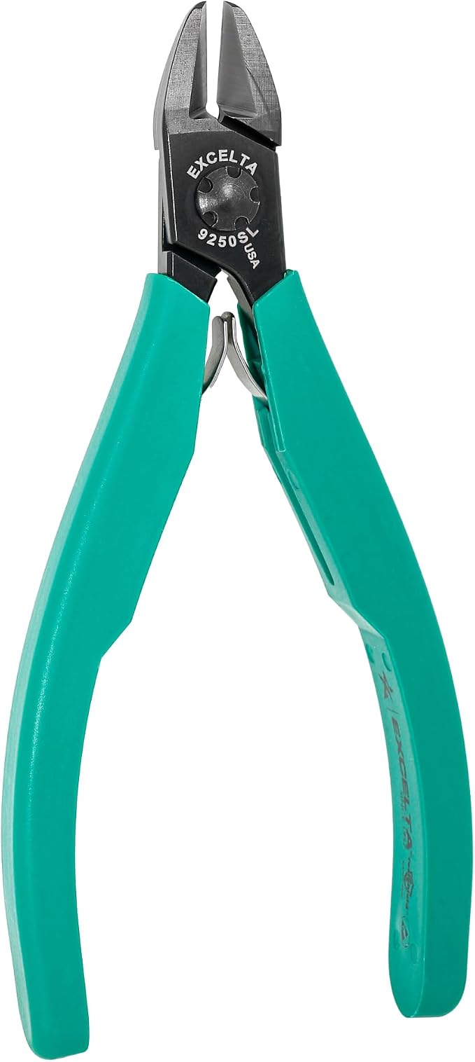 Excelta 9250SL Semi-Flush Cutter, Large Oval Head, CNC Carbon Steel Blades, Anti-Static Ergonomic Handle, Slim Line Design for Precision Soft Wire Cutting in ESD-Sensitive Workspaces, Made in USA