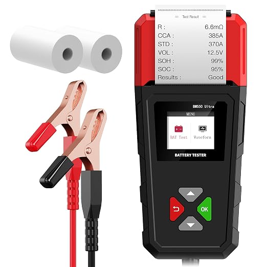 ELMCONFIG Car Battery Tester with Printer, 6V 12V 24V 100-2000CCA Battery Load Tester for Lead-Acid & Lithium ion Batteries, Automotive Digital Battery Analyzer for Car, Truck, Motorcycle, ATV, Boat