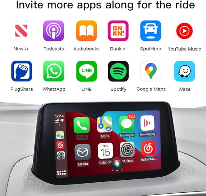 LEXXSON Carplay Adapter Compatible with Mazda 2/3/6/CX3/CX5/CX9/MX5 2014-2021 Year, Fit for Carplay & Android Auto, TK78-66-9U0C OEM Hub Retrofit Kit for Mazda Connect System