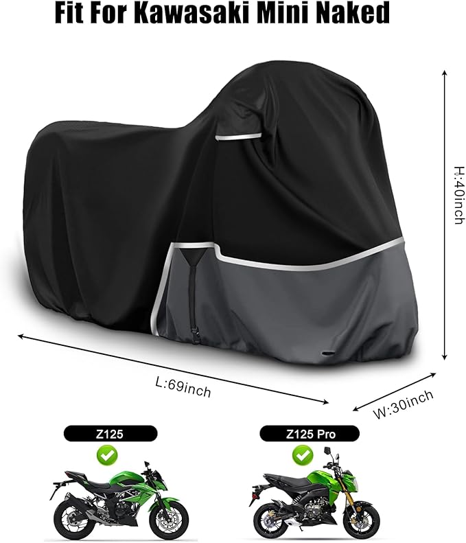 Waterproof Motorcycle Cover Replace for Kawasaki Z125/Z125 Pro/KLX 110 Model, 420D Oxford Cloth Motorcycle Cover for Snow Rain Dust Protection