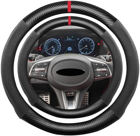 Suede Carbon Fiber Steering Wheel Cover, Compatible with Genesis G70 G80 GV60 GV70 GV80 15 inch Soft Suede Touch Leather Sport Non-Slip Automotive Interior Accessories