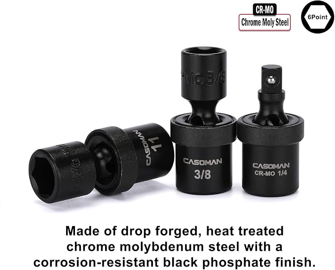 CASOMAN 1/4 Inch Drive Master Impact Socket Set with Adapters, U-Joint, Extensions & Torx Socket, 86-Piece, 6-Point, SAE/Metric, Standard/Deep, CR-V