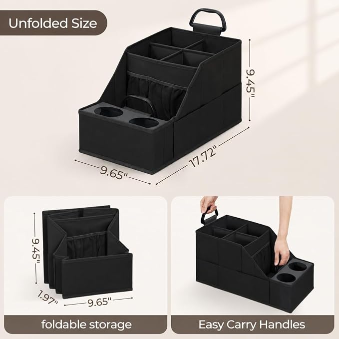 16 Pack Car Seat Organizer with Metal-Reinforced Cup Holders, 12 Storage Compartments Backseat Car Organizer, Travel Essentials for Kids Toys & Snacks, Non-Slip Seat Storage for SUV, Truck, Black