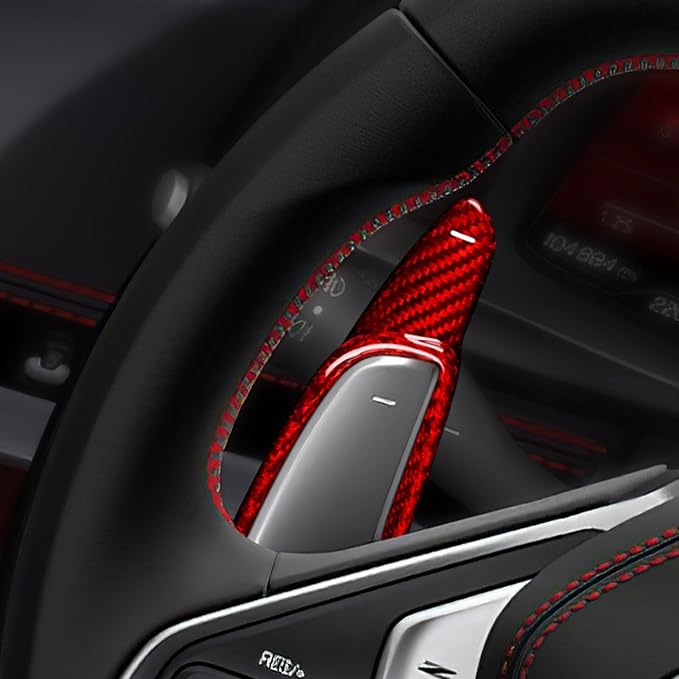 Real Carbon Fiber Steering Wheel Paddles Covers - for Corvette C8 2020 2021 2022 2023 2024 2025 Carbon Fiber Accessories, Durable Anti-Scratch Protective Accessories (Red)