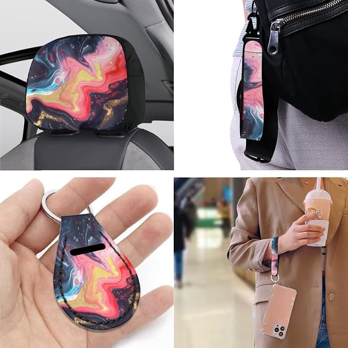 Fluid Art Marble Skin Gradient 13 Pieces Seat Covers Accessories Liquid Marbling Hand Drawing Steering Wheel Cover Seat Cover Full Set Seat Belt Shoulder Pad Car Cover