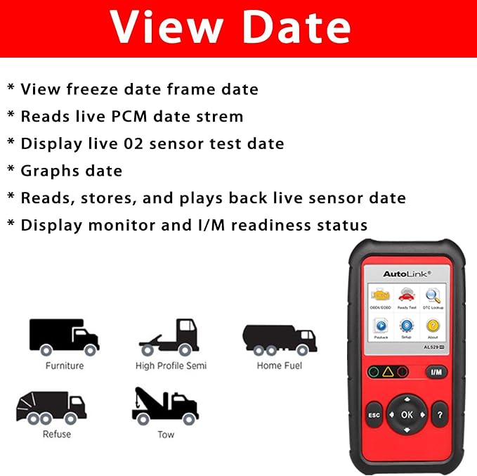 Autel AutoLink AL529HD OBD2 Scanner with Screen Wiper 2025 Heavy Duty Code Reader Retrieve Code VIN O2 Sensor Test OBDII Monitor Test Review Read Erase Data View Live Data Freeze Frame Data