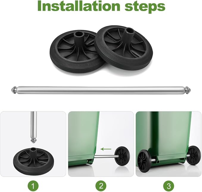 Garbage can Wheels Replacement Small Rubber Wheels with 19.49In Hollow Shaft for Easy Trash can Mobility Quiet Operation for Home Office