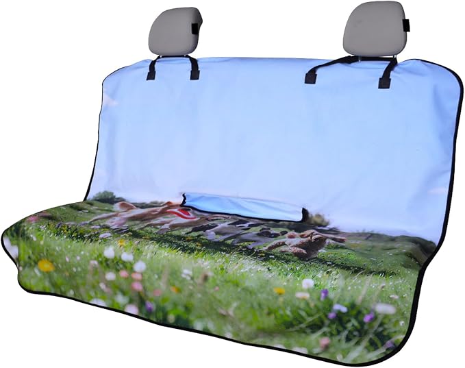 Back Seat Cover for Car Trucks Van SUV Jeep,Waterproof Rear Bench Towel Seat Covers for Dogs and Kids,Automotive Backseat Protector (Dog Print)