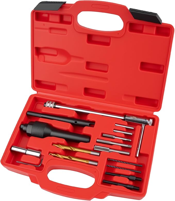 16PCS Glow Plug Removal Tool Kit, Professional Broken and Damaged Glow Plug Remover, Extractor Set with Complete Accessories for Cylinder Heads 0.3” 0.4”