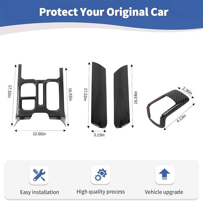 for Silverado Center Console Gear Shift Panel Trim Cover Fit for Chevy Silverado 2022+ Black Carbon Fiber Interior Accessories 4pcs