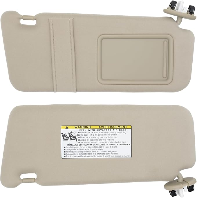 NHILES Driver & Passenger Side Sun Visor Fits for Toyota Camry 2007 2008 2009 2010 2011 Replacement Sun Shade with Light # 74320-33F00-E0 74310-33F30-E0 (Beige)