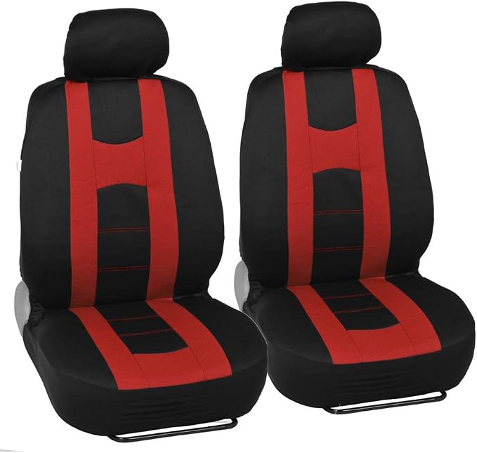 carXS Forza Series Red Covers Full Set Combo with Car Floor Mats – Front and Rear Bench Seat & Floor Protector , Interior Covers for Auto Truck Van SUV