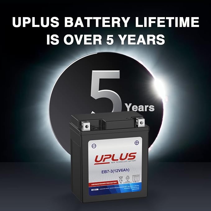 UPLUS YTX7L-BS Motorcycle ATV Battery, EB7-3 Maintenance Free 12V 6AH SLA Batteries Snowmobile Scooter AGM Battery, Replacement for YTX7L-4, LTX7L-BS,NTX7L-BS,FTX7L-BS,ETX7L-BS,CTX7L-BS,GTX7L-BS,GSX7L