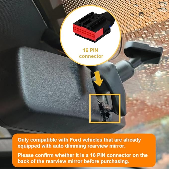 Dash Cam Power Adapter (16-Pin) for Ford F150 250 350 Mustang, Bronco and More, Connects to Rearview Mirror, LED Display USB Power Source,Plug and Play, Easy to Install, 5V 12V Output, D3-013