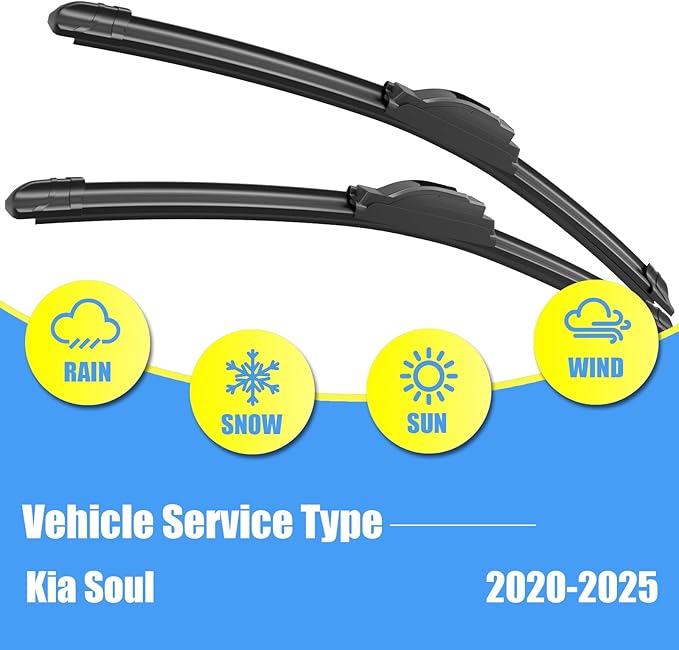 Gavimnal® 24"+20"+10" Silicone Wiper Blades Replacement For Kia Soul 2020-2025,All-Season Front Rear Windshield Wiper Blades(Set of 3)