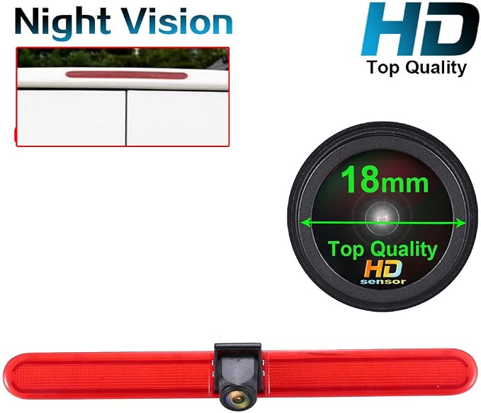HD 1280x720 Pixels 1000 TV Lines 3rd Brake Light Reversing Camera Brake lamp Parking Camera for VW T5 Multivan Caravelle Hochdach T6 MIT Hochdach ab T5 Camper Lupo 6X Seat Arosa+4.3" Reverse Monitor