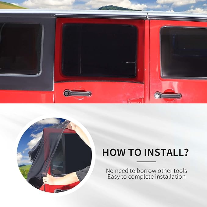 RAZPOY for Jeep Rear Window Sun Shade, Window Screen Curtains Cover for Camping Compatible with 2007-2023 Jeep Wrangler JK JL & Gladiator JT, Side Curtain Nets